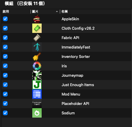 安裝所需模組清單